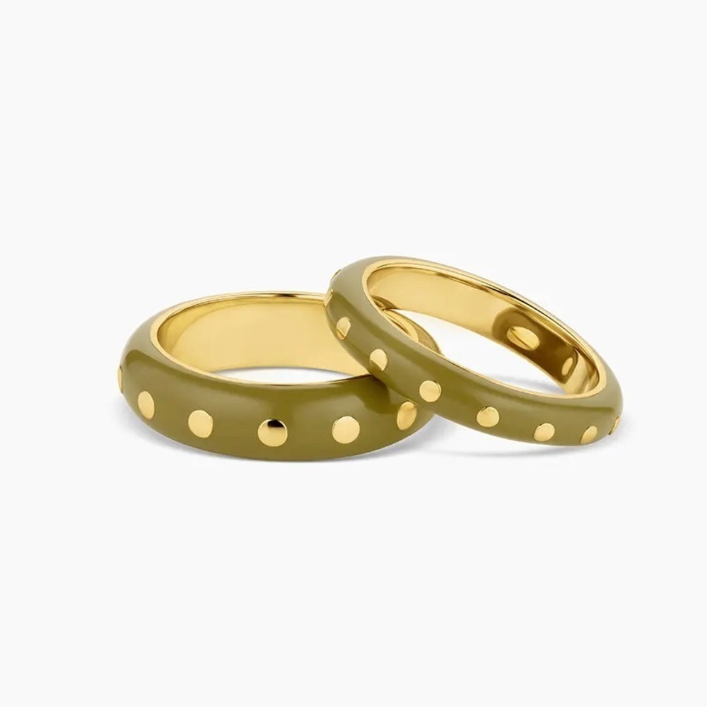 Gorjana New Size 9 Asher Rings Sage Green Color Enamel and 18K Gold Plated Brass